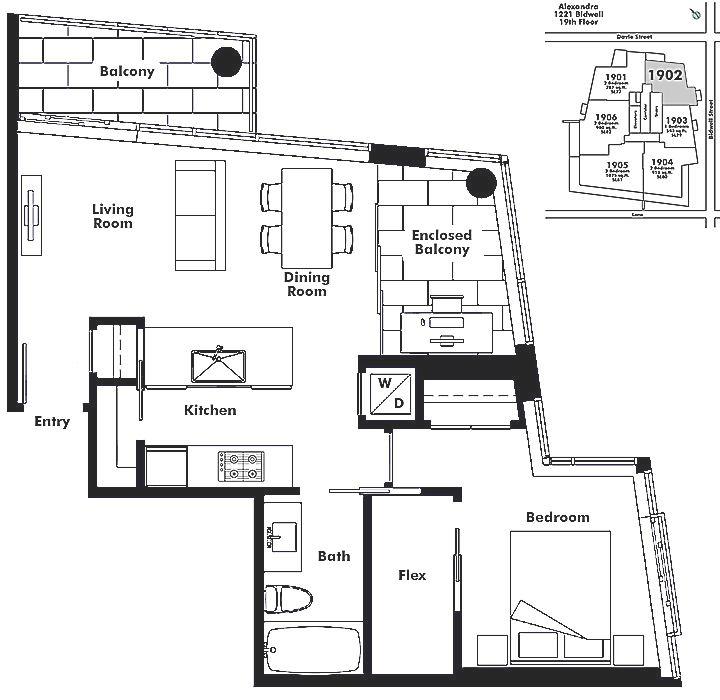 1902 1221 BIDWELL STREET, Vancouver, BC Floor Plan