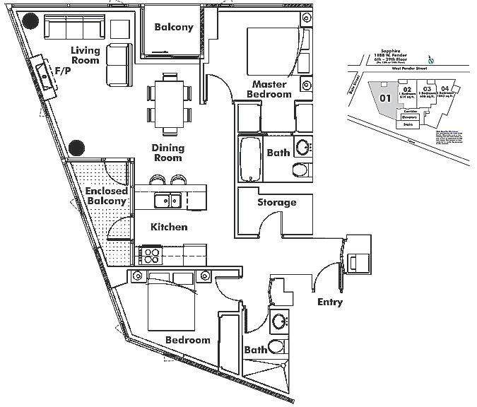 2001 1188 W PENDER STREET, Vancouver, BC Floor Plan