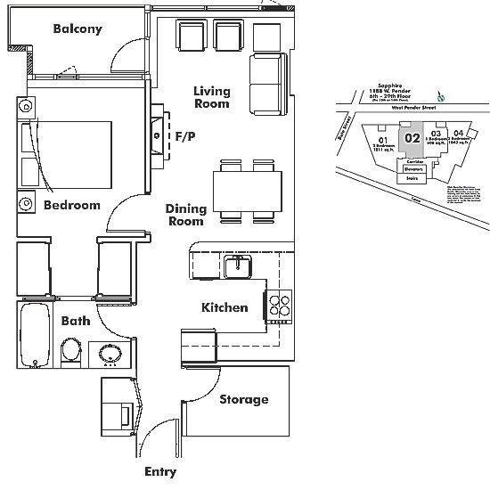 2802 1188 W PENDER STREET, Vancouver, BC Floor Plan