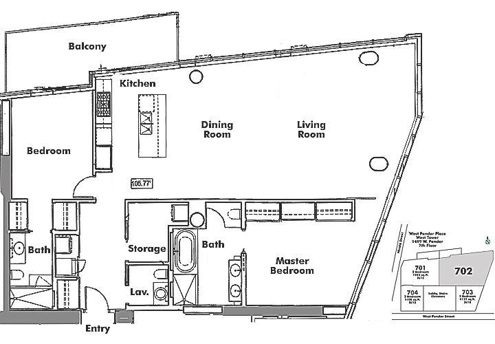 702 1499 Pender Street, Vancouver, BC Floor Plan