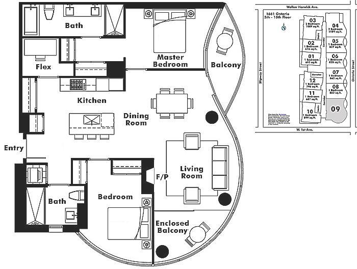 809 1661 ONTARIO STREET, Vancouver, BC Floor Plan