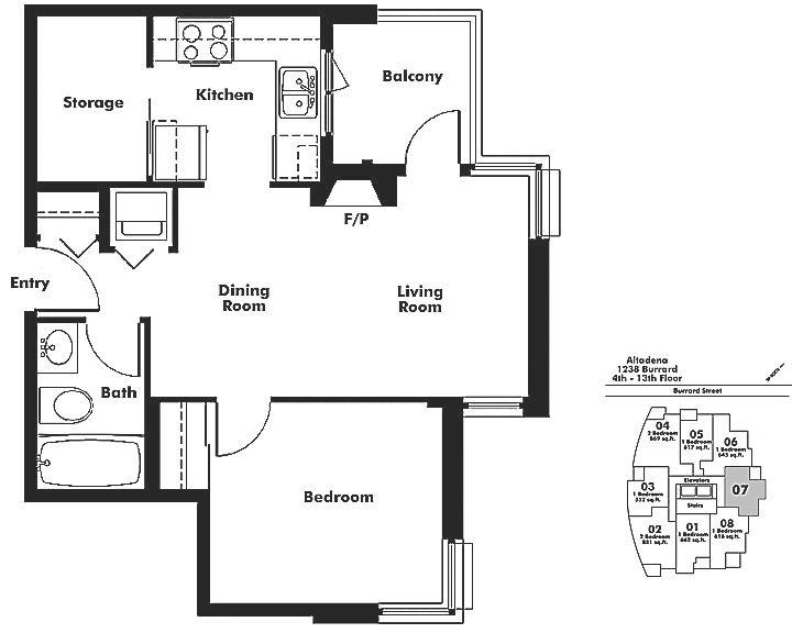 1207 1238 BURRARD STREET, Vancouver, BC Floor Plan