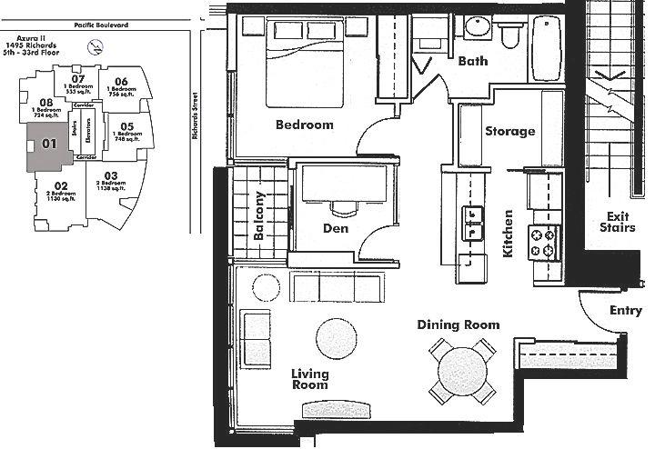 1701 1495 RICHARDS STREET, Vancouver, BC Floor Plan