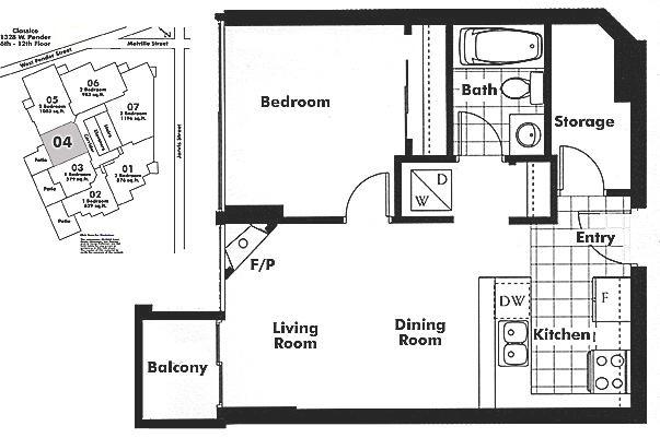 1104 1328 W PENDER STREET, Vancouver, BC Floor Plan