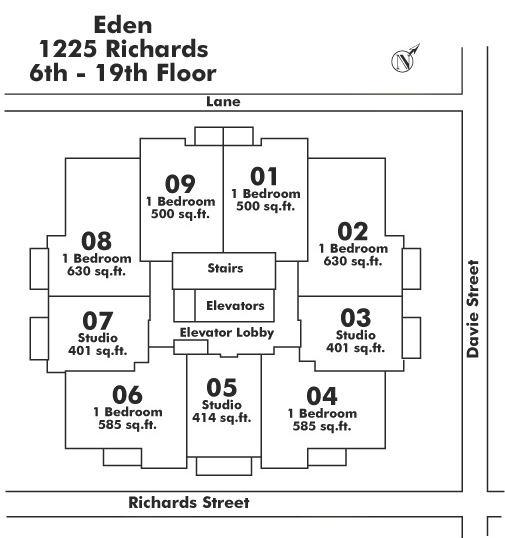 605 1225 RICHARDS STREET, Vancouver, BC Floor Plate