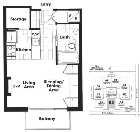 605 1225 RICHARDS STREET, Vancouver, BC Floor Plan