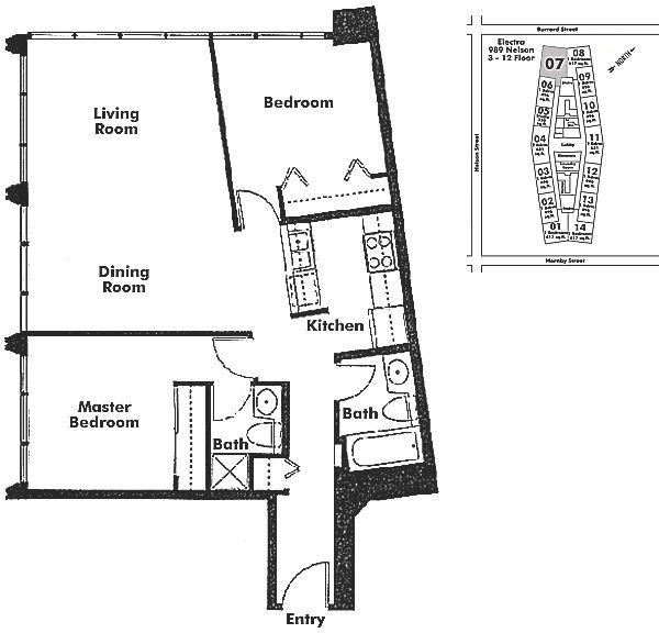 1207 989 NELSON STREET, Vancouver, BC Floor Plan