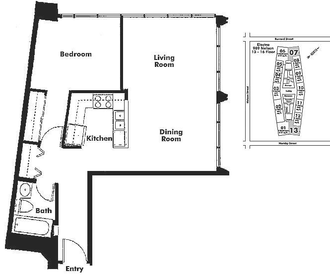 1307 989 NELSON STREET, Vancouver, BC Floor Plan