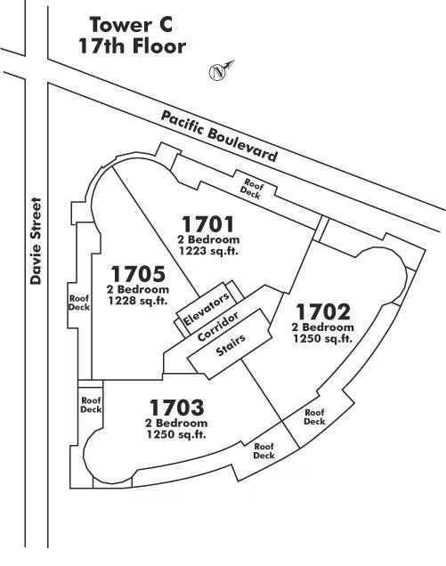 1702 198 AQUARIUS MEWS, Vancouver, BC Floor Plate