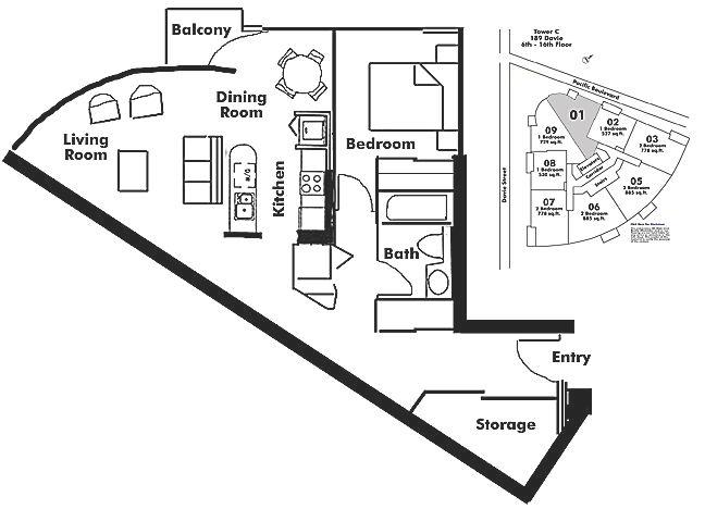 1101 198 AQUARIUS MEWS, Vancouver, BC Floor Plan
