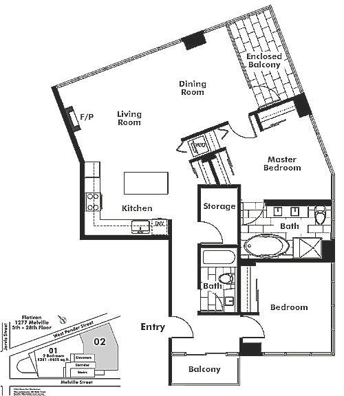 1002 1277 MELVILLE STREET, Vancouver, BC Floor Plan