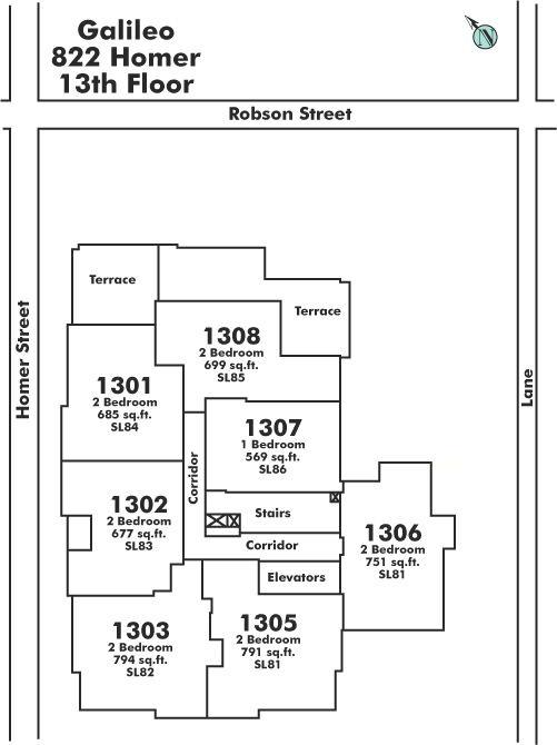 1308 822 HOMER STREET, Vancouver, BC Floor Plate
