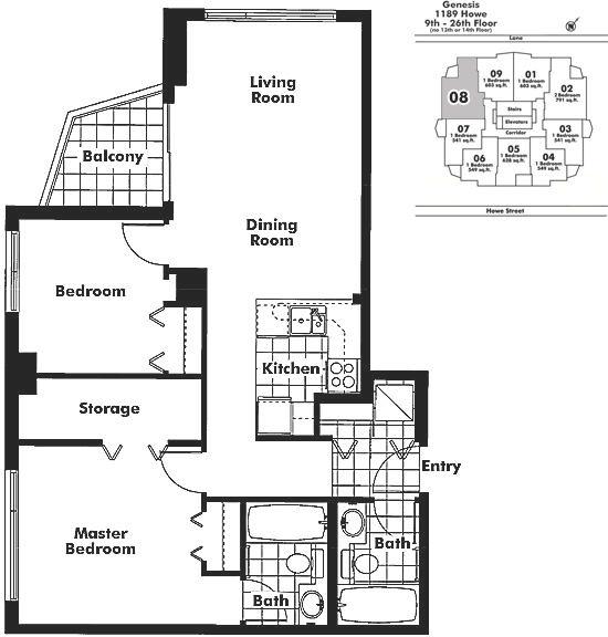 1608 1189 HOWE STREET, Vancouver, BC Floor Plan