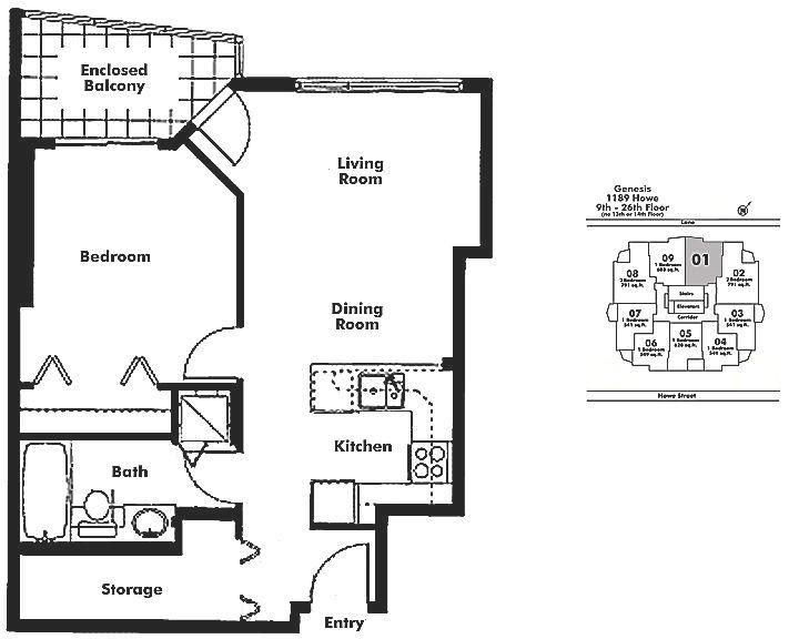 1701 1189 HOWE STREET, Vancouver, BC Floor Plan