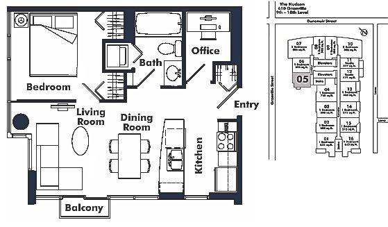 1105 610 Granville Street, Vancouver, BC Floor Plan